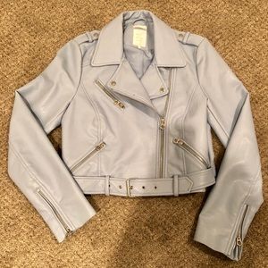 Zara baby blue leather Moto jacket